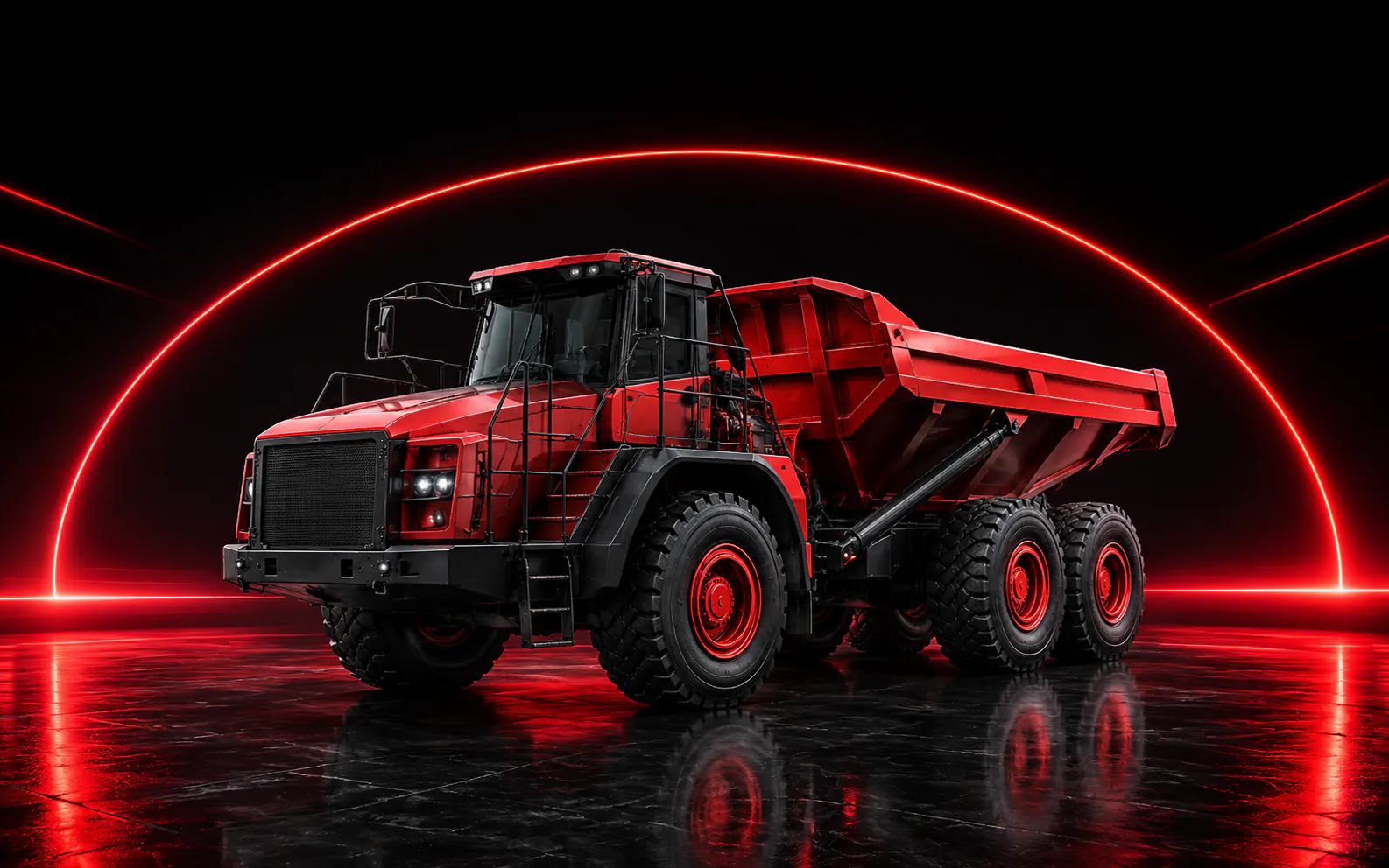 caminhão articulado em operação de mineração de superfície